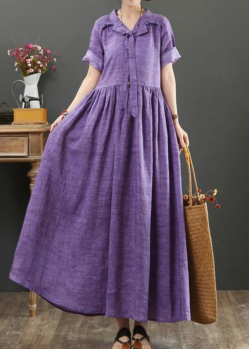 DIY v neck Bow cotton summer quilting clothes Photography purple Dress - bagstylebliss