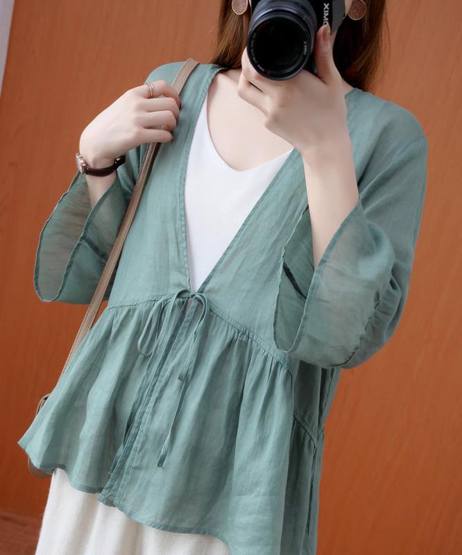 DIY v neck Ruffles summer clothes For Women Shape green blouse - bagstylebliss