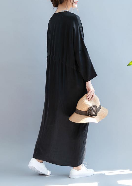 DIY v neck drawstring summer dress Sewing black Kaftan Dress - bagstylebliss