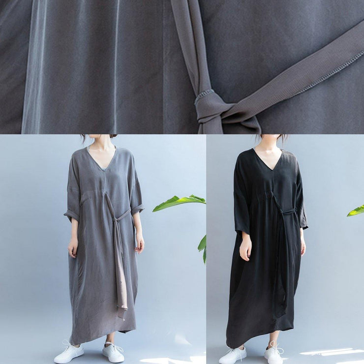 DIY v neck drawstring summer dress Sewing black Kaftan Dress - bagstylebliss