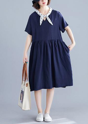 DIY v neck Cinched Cotton Long Shirts Photography navy Dresses - bagstylebliss