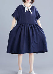 DIY v neck Cinched Cotton Long Shirts Photography navy Dresses - bagstylebliss