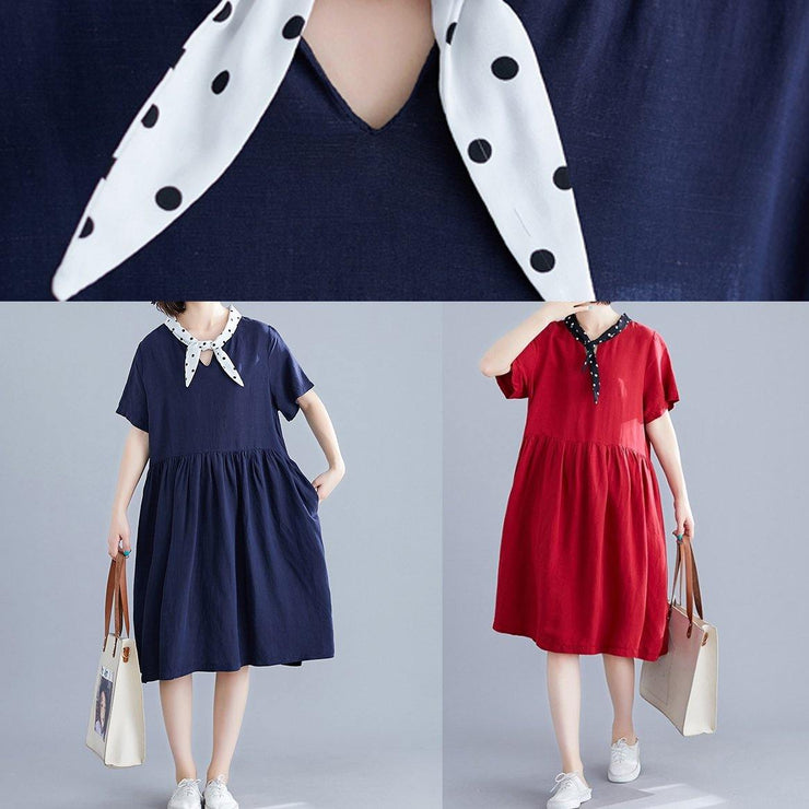 DIY v neck Cinched Cotton Long Shirts Photography navy Dresses - bagstylebliss