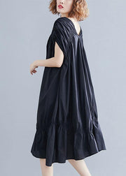 DIY v neck Cinched Cotton clothes Shape black Dresses - bagstylebliss