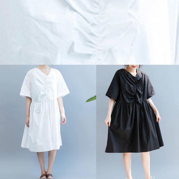 DIY v neck Cinched summer Tunics Work Outfits white Dress - bagstylebliss