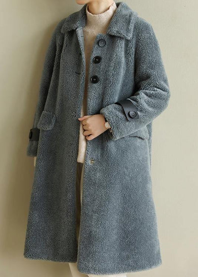 DIY warm Plus Size lapel collar tunic coat gray blue Midi outwears - bagstylebliss