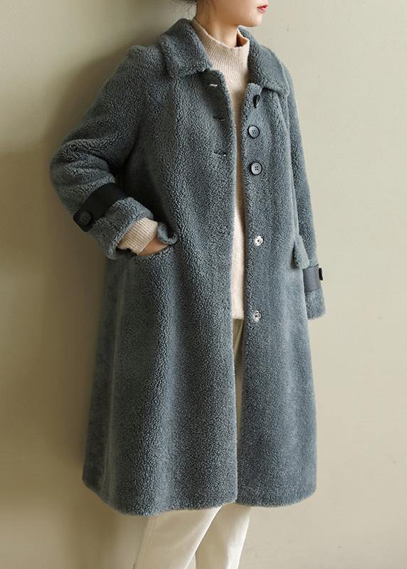 DIY warm Plus Size lapel collar tunic coat gray blue Midi outwears - bagstylebliss