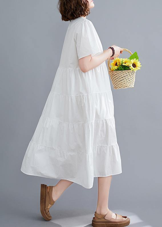 DIY white Tunics Square Collar patchwork long Dress - bagstylebliss