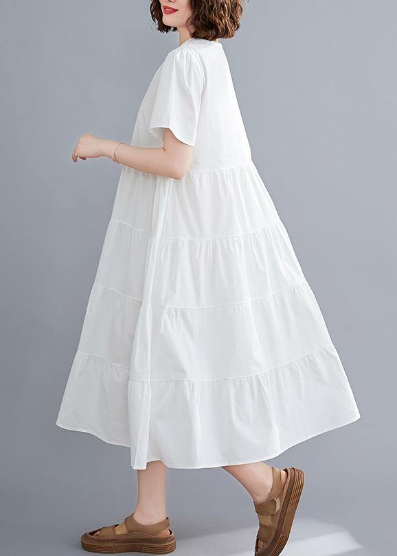 DIY white Tunics Square Collar patchwork long Dress - bagstylebliss