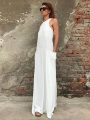 DIY white cotton clothes Women o neck  A Line Dress - bagstylebliss