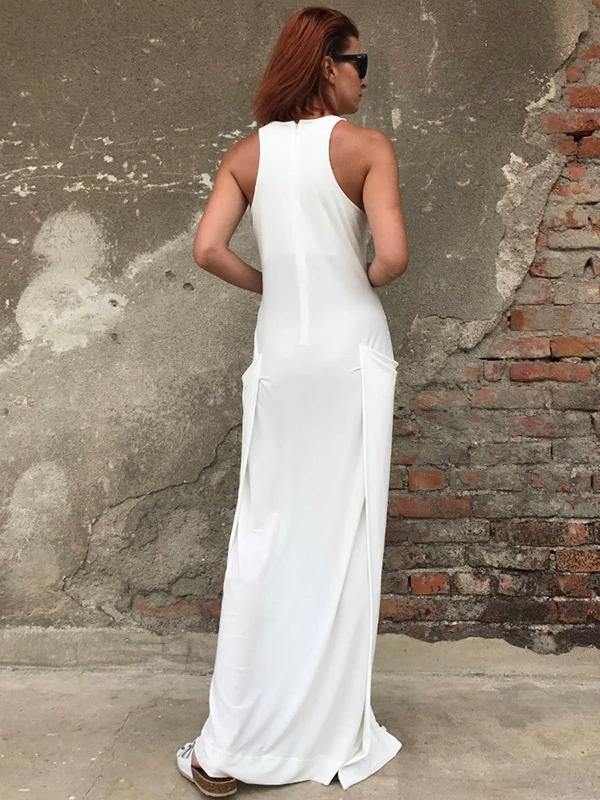 DIY white cotton clothes Women o neck  A Line Dress - bagstylebliss