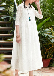 DIY white cotton clothes o neck patchwork Robe summer Dress - bagstylebliss