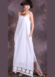 DIY white side open linen clothes hollow out hem Maxi summer Dresses - bagstylebliss