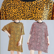 DIY yellow Leopard Cotton blended Drops Design Outfits o neck Batwing Sleeve daily Summer Dresses - bagstylebliss