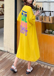 DIY yellow Letter Tunics o neck baggy Maxi Dresses - bagstylebliss