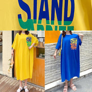 DIY yellow Letter Tunics o neck baggy Maxi Dresses - bagstylebliss