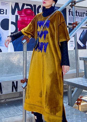 DIY yellow cotton clothes Women o neck Sequined Maxi spring Dress - bagstylebliss