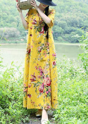 DIY yellow linen cotton outfit Boho Fabrics big hem cotton robes summer Dress - bagstylebliss