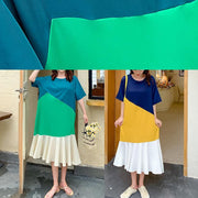 DIY yellow patchwork cotton clothes Women o neck Ruffles Plus Size Dresses - bagstylebliss