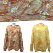 Daisy Print Tie Dye Hoodies Women Yellow Sweatshirts - bagstylebliss