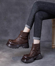 Dark Brown Boots Zippered Retro Splicing Platform Boots