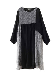 Dark Grey Loose Chiffon Long Dress Wrinkled Asymmetrical Long Sleeve