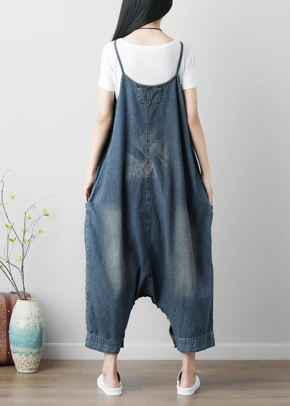 Denim Blue Women Casual Loose Jumpsuit