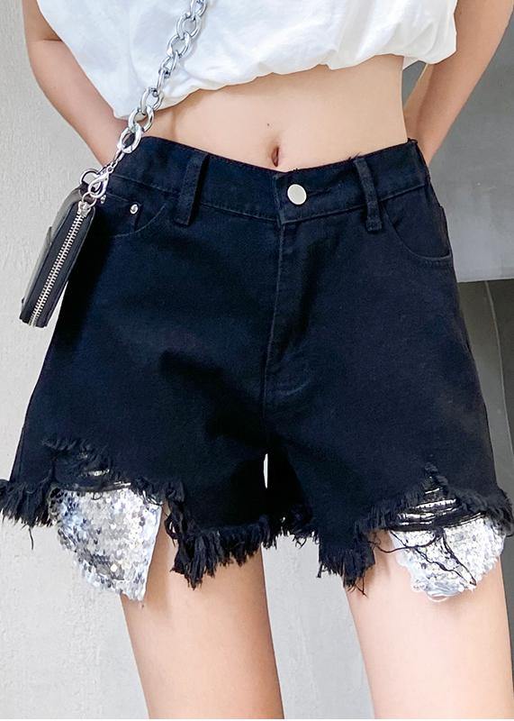 Denim black shorts women&