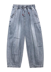 Denim blue pants women thin section high waist nine points lantern harem pants - bagstylebliss