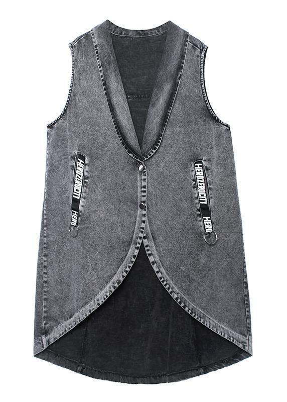 Denim waistcoat vest jacket loose mid-length waistband outer wear - bagstylebliss