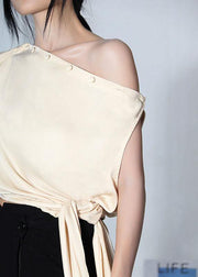 Diy Beige One Shoulder Asymmetrical design Blouses silk Summer - bagstylebliss