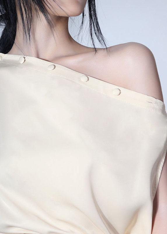 Diy Beige One Shoulder Asymmetrical design Blouses silk Summer - bagstylebliss