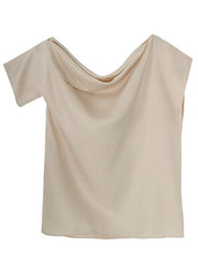 Diy Beige One Shoulder Asymmetrical design Blouses silk Summer - bagstylebliss