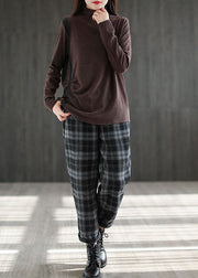 Diy Black Elastic Waist Pockets Plaid Warm Fleece Pants Winter