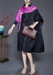 Diy Black Oversized Patchwork Silk Maxi Dress Batwing Sleeve