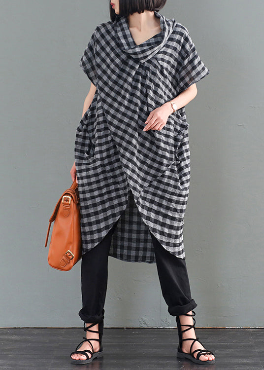 Diy Black Turtle Neck Asymmetrica Plaid Cotton Long Shirts Fall