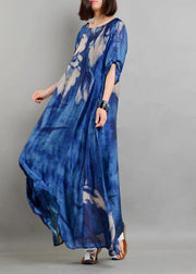 Blue Print Half Sleeve Two Pieces Set Summer Chiffon Dress - bagstylebliss