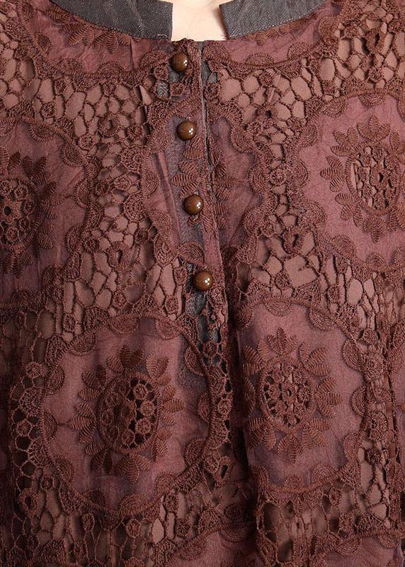 Diy Chocolate Embroideried Pockets Lace Button Summer Dresses - bagstylebliss