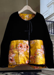 Diy Colorblock O Neck Silk Velour Patchwork Fine Cotton Filled Outwear Winter