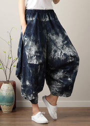 Diy Denim Blue Elastic Waist Cotton Linen Summer Harem Pants - bagstylebliss