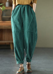 Diy Green Elastic Waist Patchwork Corduroy Harem Pants Winter