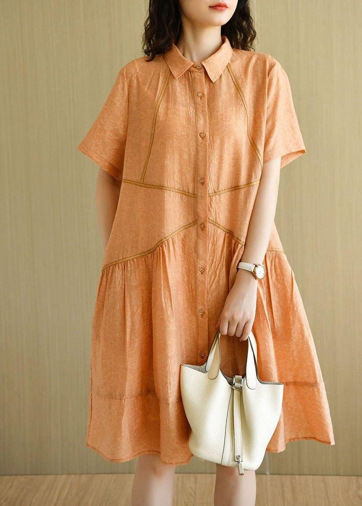 Diy Orange Yellow Peter Pan Collar Button Summer Dresses Short Sleeve - bagstylebliss