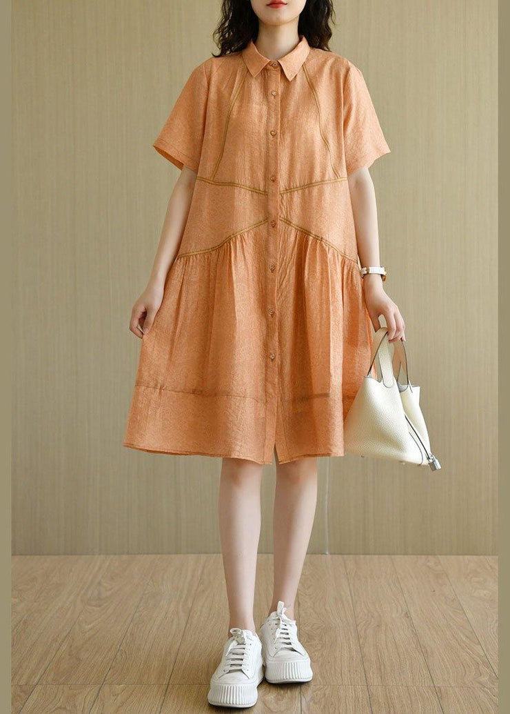 Diy Orange Yellow Peter Pan Collar Button Summer Dresses Short Sleeve - bagstylebliss