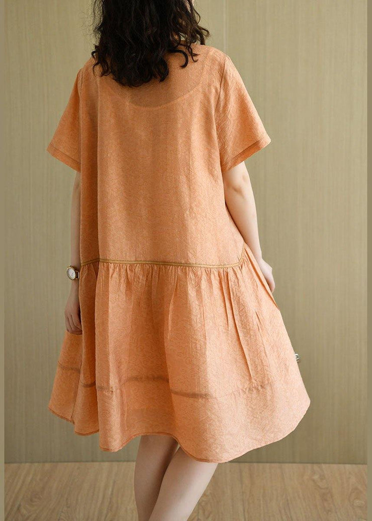 Diy Orange Yellow Peter Pan Collar Button Summer Dresses Short Sleeve - bagstylebliss