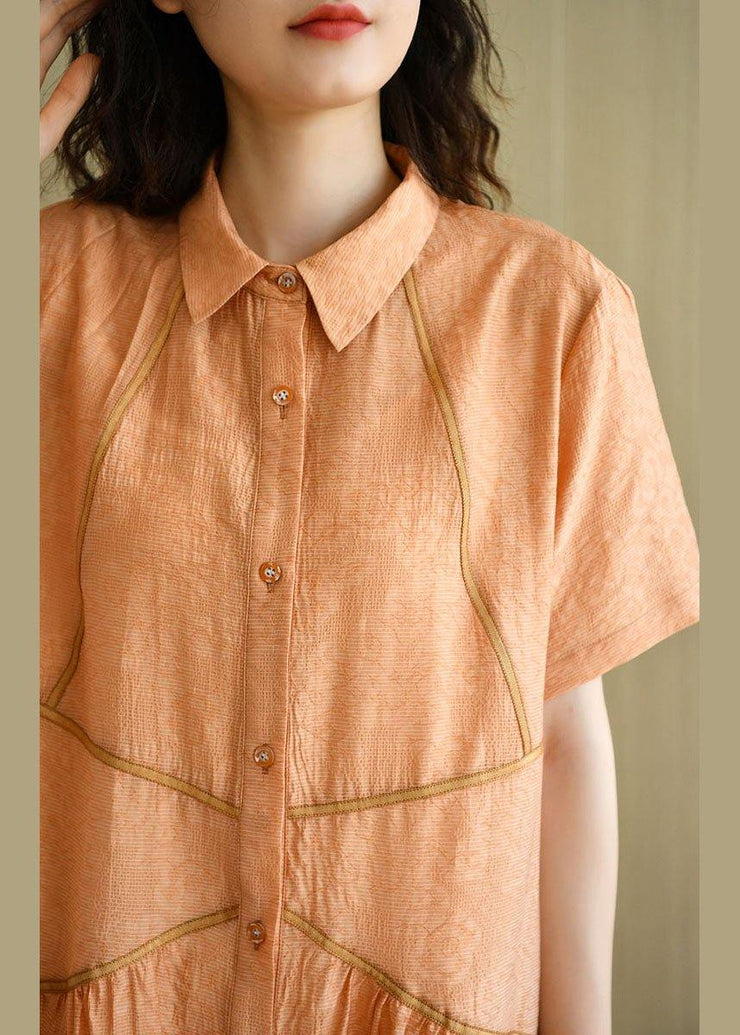 Diy Orange Yellow Peter Pan Collar Button Summer Dresses Short Sleeve - bagstylebliss