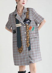 Diy Plaid Peter Pan Collar Pockets Summer Short Sleeve Dress - bagstylebliss