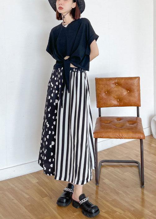 Diy Pockets Striped Patchwork Wide Leg Pants Trousers - bagstylebliss