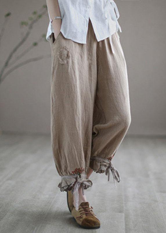 Diy Purple Casual Embroideried Summer Harem Linen Pants - bagstylebliss