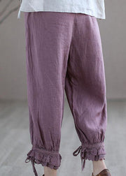 Diy Purple Casual Embroideried Summer Harem Linen Pants - bagstylebliss