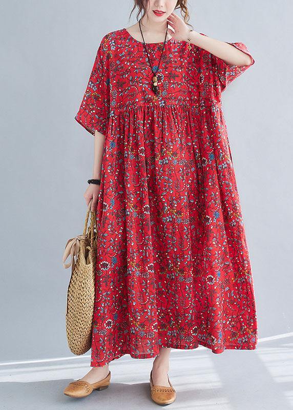 Diy Red Pockets Print Cotton Maxi Dresses Cinched - bagstylebliss